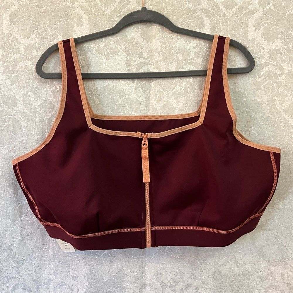 Fabletics NWT Merlot/Coral Barrier Scuba Low Impact Bra Plus Size 4X Front Zip - Picture 2 of 7